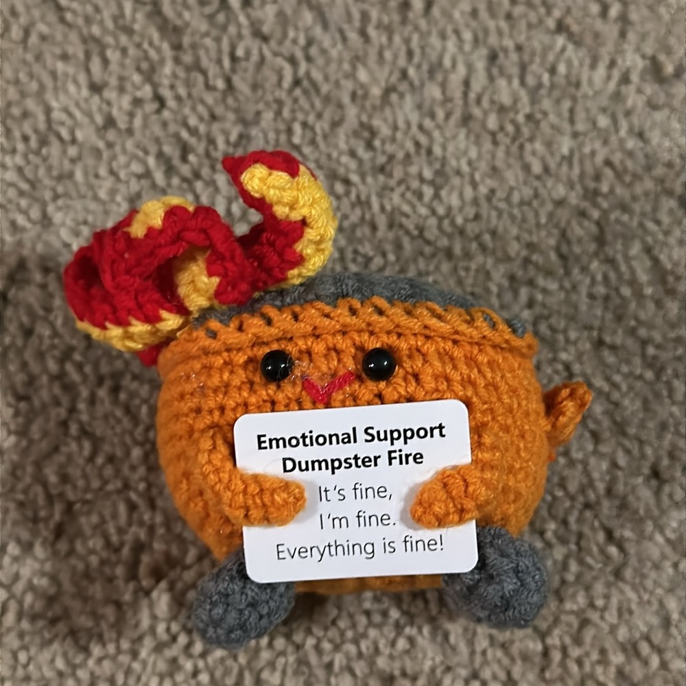Emotional Support Dumpster Fire Plush - Crochet - Orange and Gray